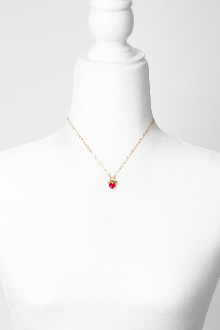 Splendor 15.5-17.5" Fuchsia Jade Heart Bezel, Peridot Simple Necklace