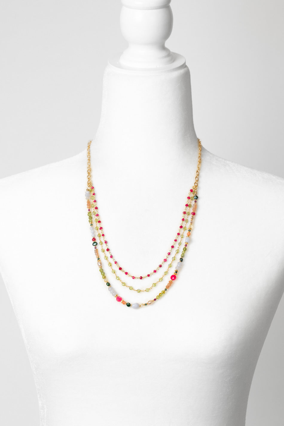 Splendor 21.5-23.5" Blue Lace Agate, Fuchsia Jade, Peridot Multistrand Necklace