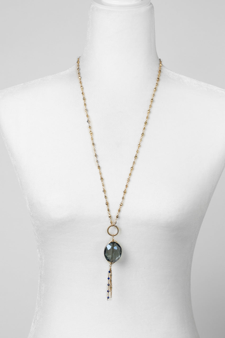 Starry Night 29-31" Crystal, Apatite, Lapis Lazuli Tassel Necklace