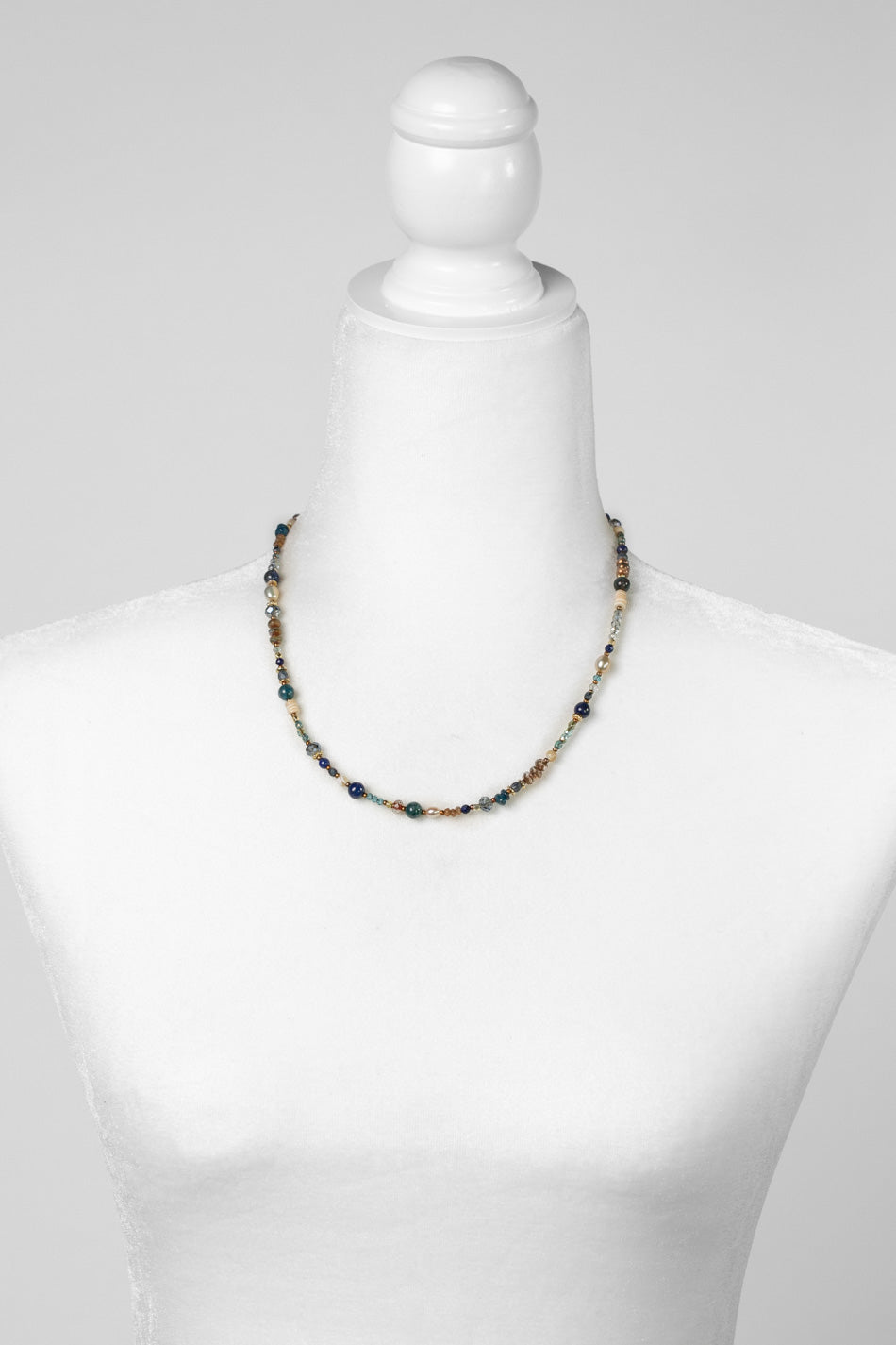 Starry Night 18-20" Lapis Lazuli, Fresh Water Pearl, Czech Glass Collage Necklace