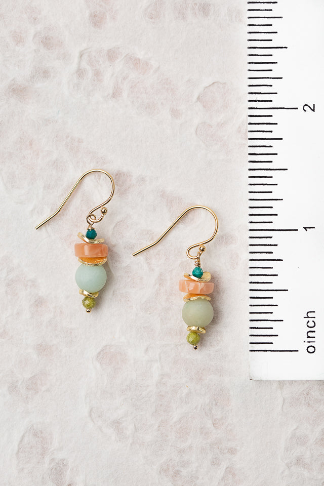 Surrender Peach Moonstone And Olive Jade Simple Earrings