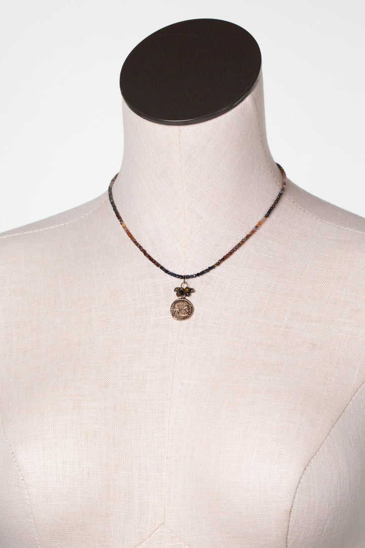 Sacred Heart 15-17" Pietersite With Antique Brass Pendant Simple Necklace