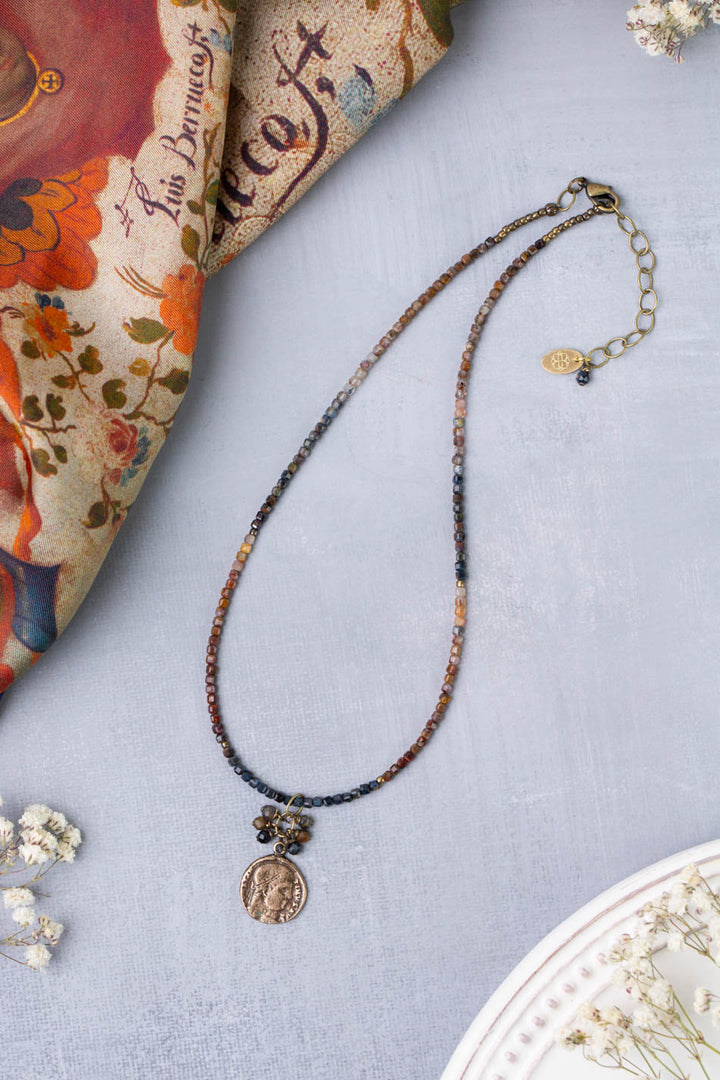 Sacred Heart 15-17" Pietersite With Antique Brass Pendant Simple Necklace