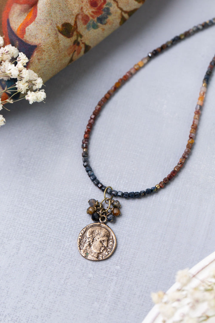 Sacred Heart 15-17" Pietersite With Antique Brass Pendant Simple Necklace