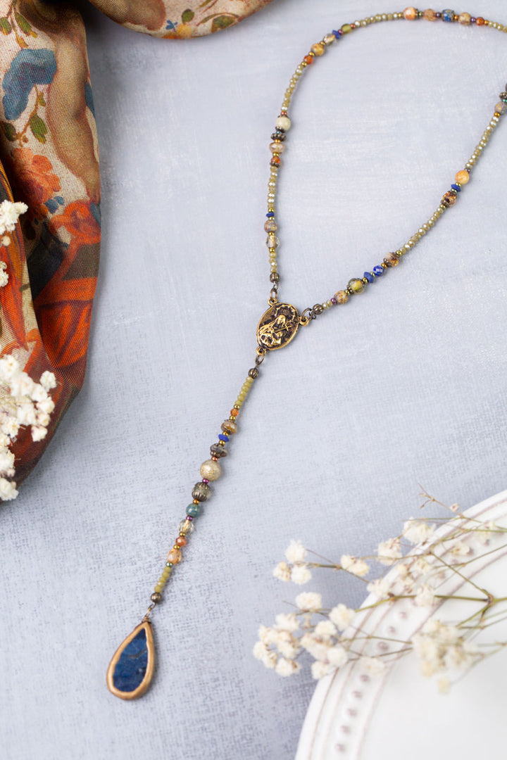 Sacred Heart 21-23" Lapis, Czech Glass Statement Necklace