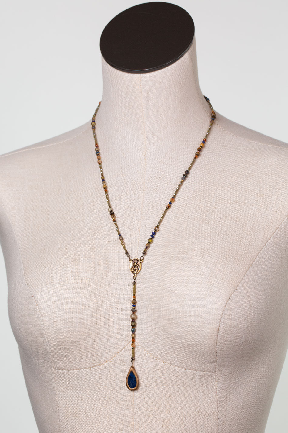 Sacred Heart 21-23" Lapis, Czech Glass Statement Necklace