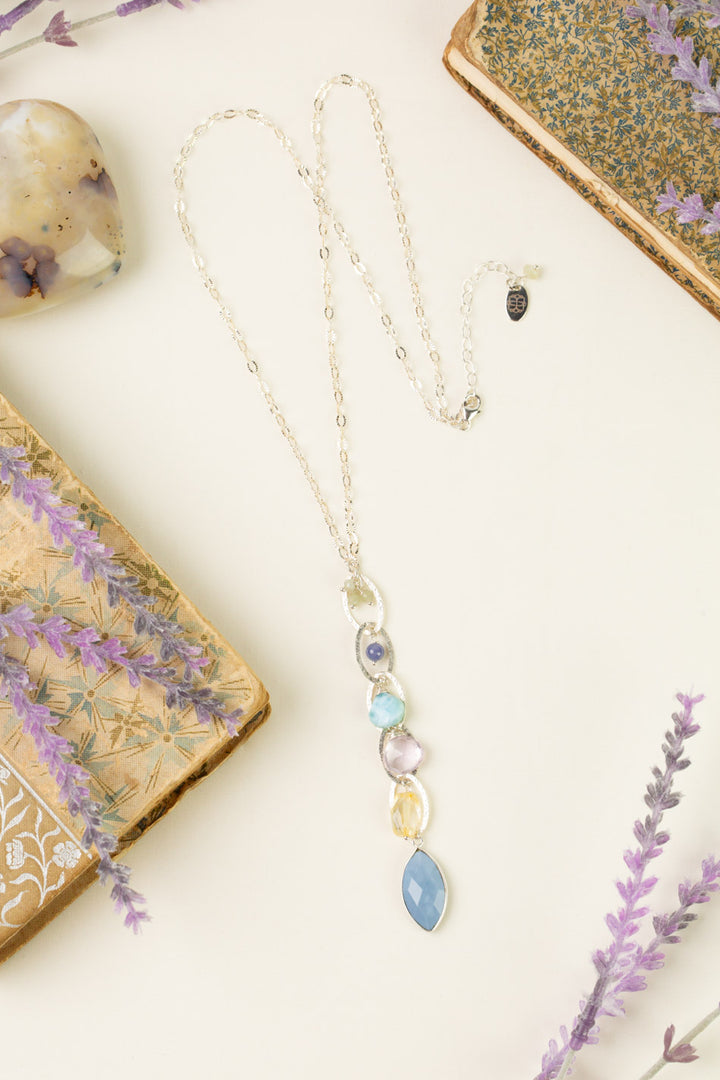 Sanctuary 21-23" Blue Opal Bezel, Amethyst, Larimar Cluster Necklace
