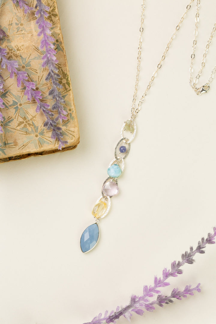 Sanctuary 21-23" Blue Opal Bezel, Amethyst, Larimar Cluster Necklace