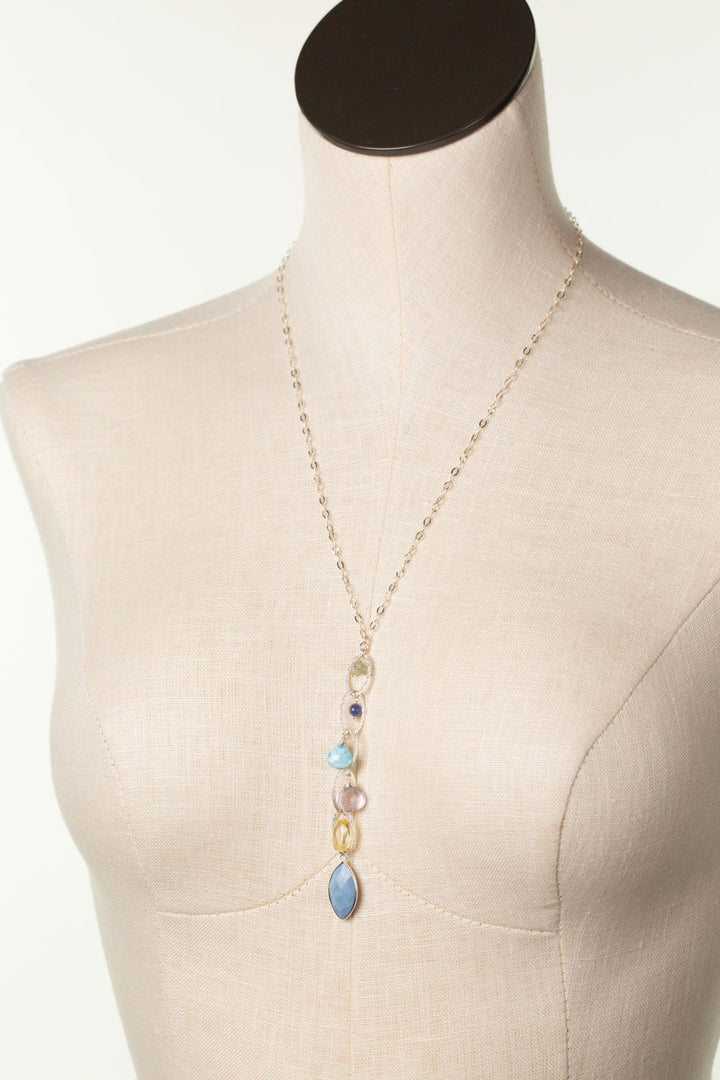Sanctuary 21-23" Blue Opal Bezel, Amethyst, Larimar Cluster Necklace