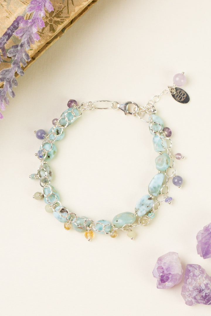 Sanctuary 7.5-8.5" Larimar, Amethyst, Citrine Multistrand Bracelet