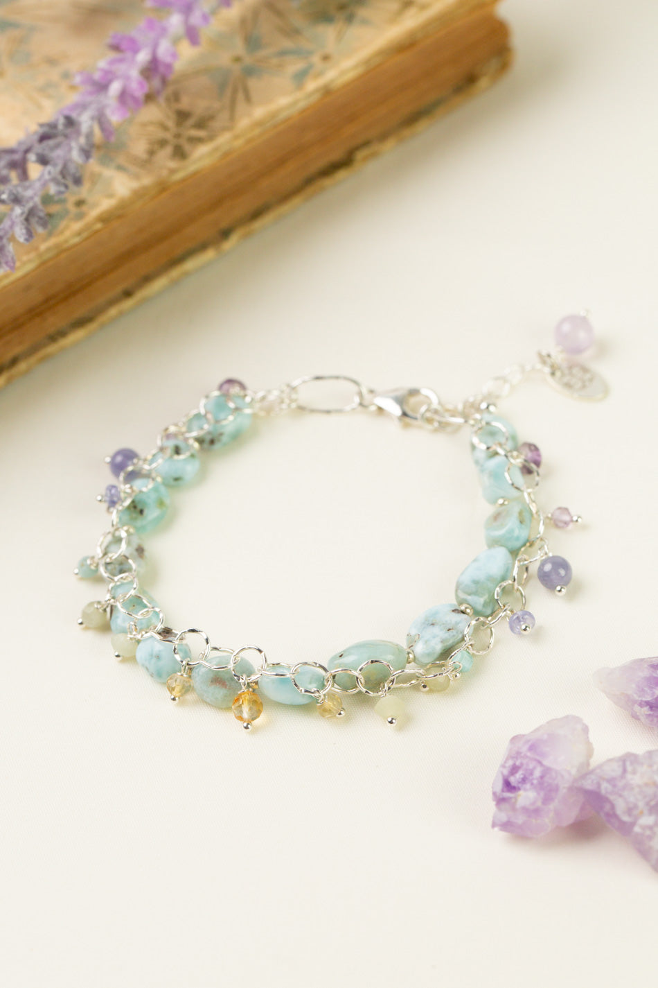 Sanctuary 7.5-8.5" Larimar, Amethyst, Citrine Multistrand Bracelet