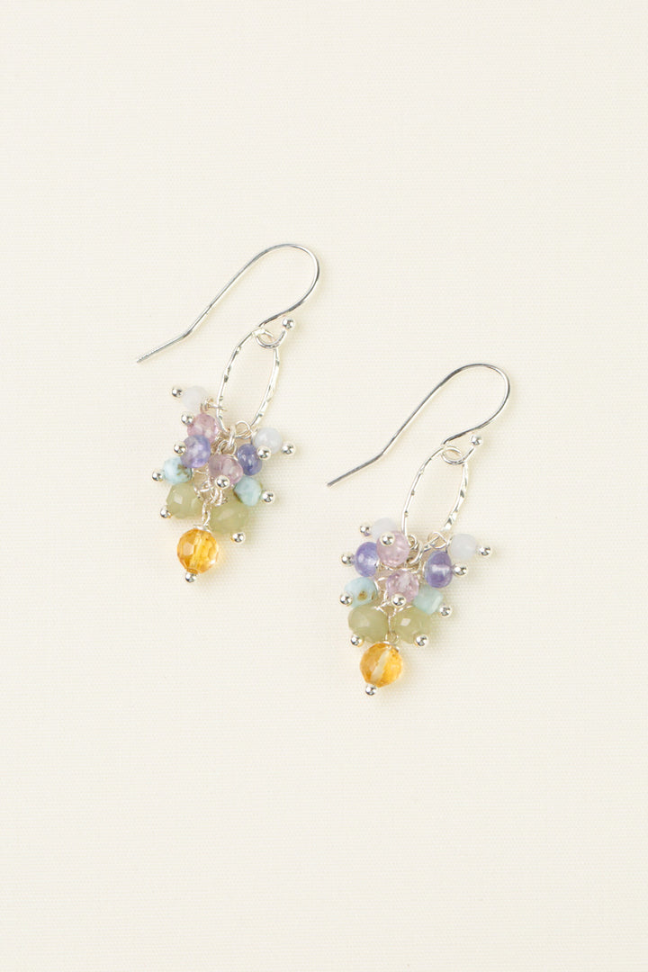 Sanctuary Citrine, Amethyst, Green Cats Eye With Larimar Cluster Earrings