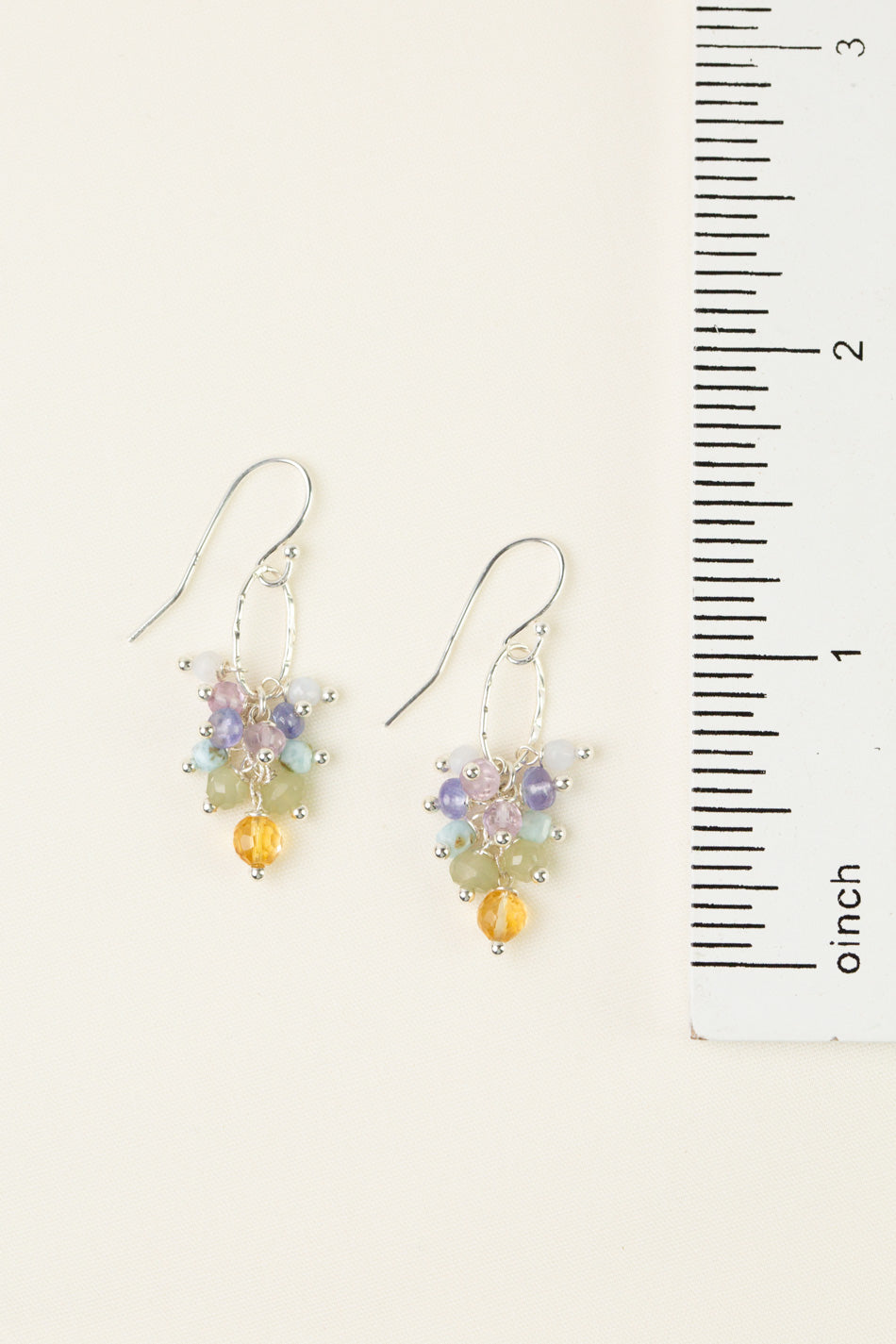 Sanctuary Citrine, Amethyst, Green Cats Eye With Larimar Cluster Earrings
