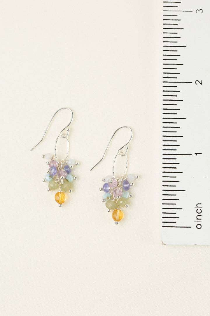 Sanctuary Citrine, Amethyst, Green Cats Eye With Larimar Cluster Earrings