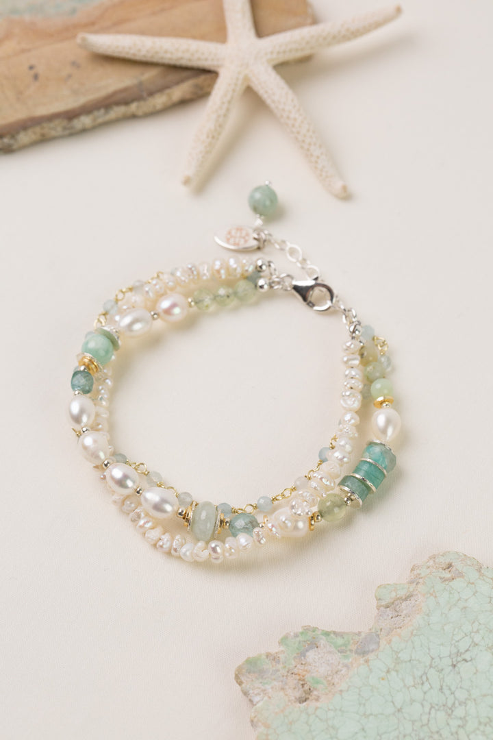Serenity 7.5-8.5" Apatite, Amazonite, Freshwater Pearl Multistrand Bracelet