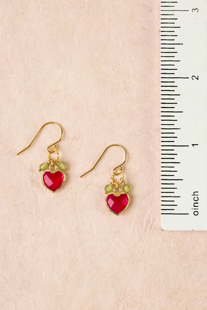 Splendor Fuchsia Jade Heart Bezel, Peridot Simple Earrings