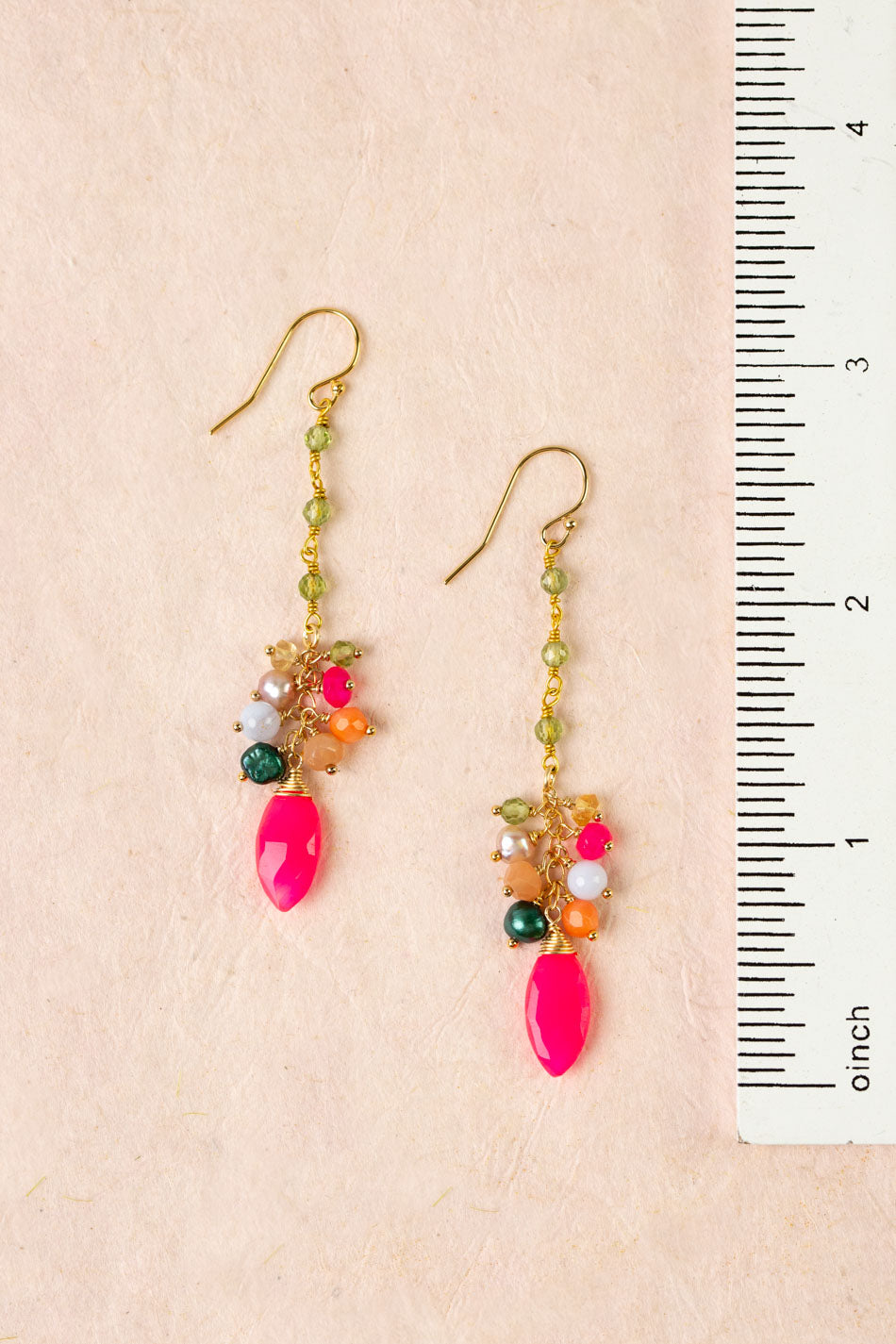 Splendor Fuchsia Jade Briolette, Peridot Cluster Earrings