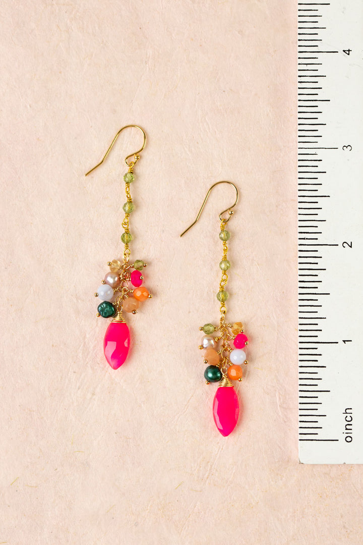 Splendor Fuchsia Jade Briolette, Peridot Cluster Earrings