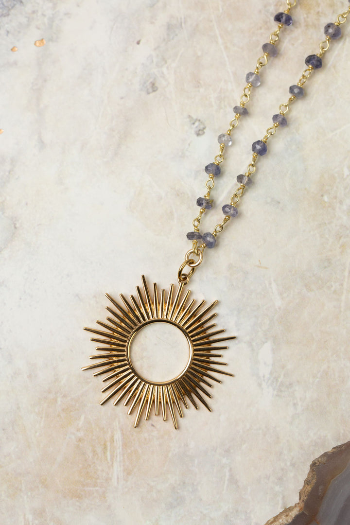 True Colors 23.5-25.5" Iolite With Gold Filled Sunburst Pendant Simple Necklace