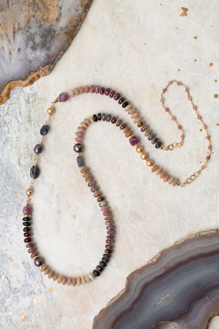 True Colors 29.5" Tourmaline, Freshwater Pearl, Faceted Ruby Statement Necklace