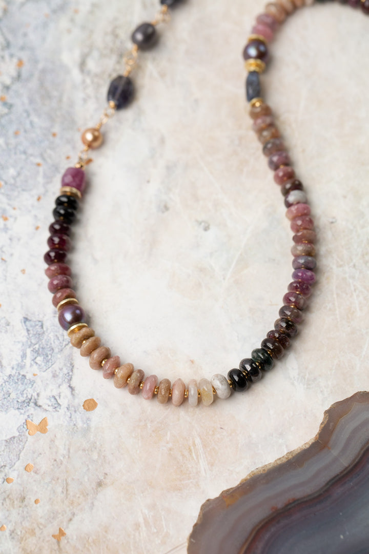 True Colors 29.5" Tourmaline, Freshwater Pearl, Faceted Ruby Statement Necklace