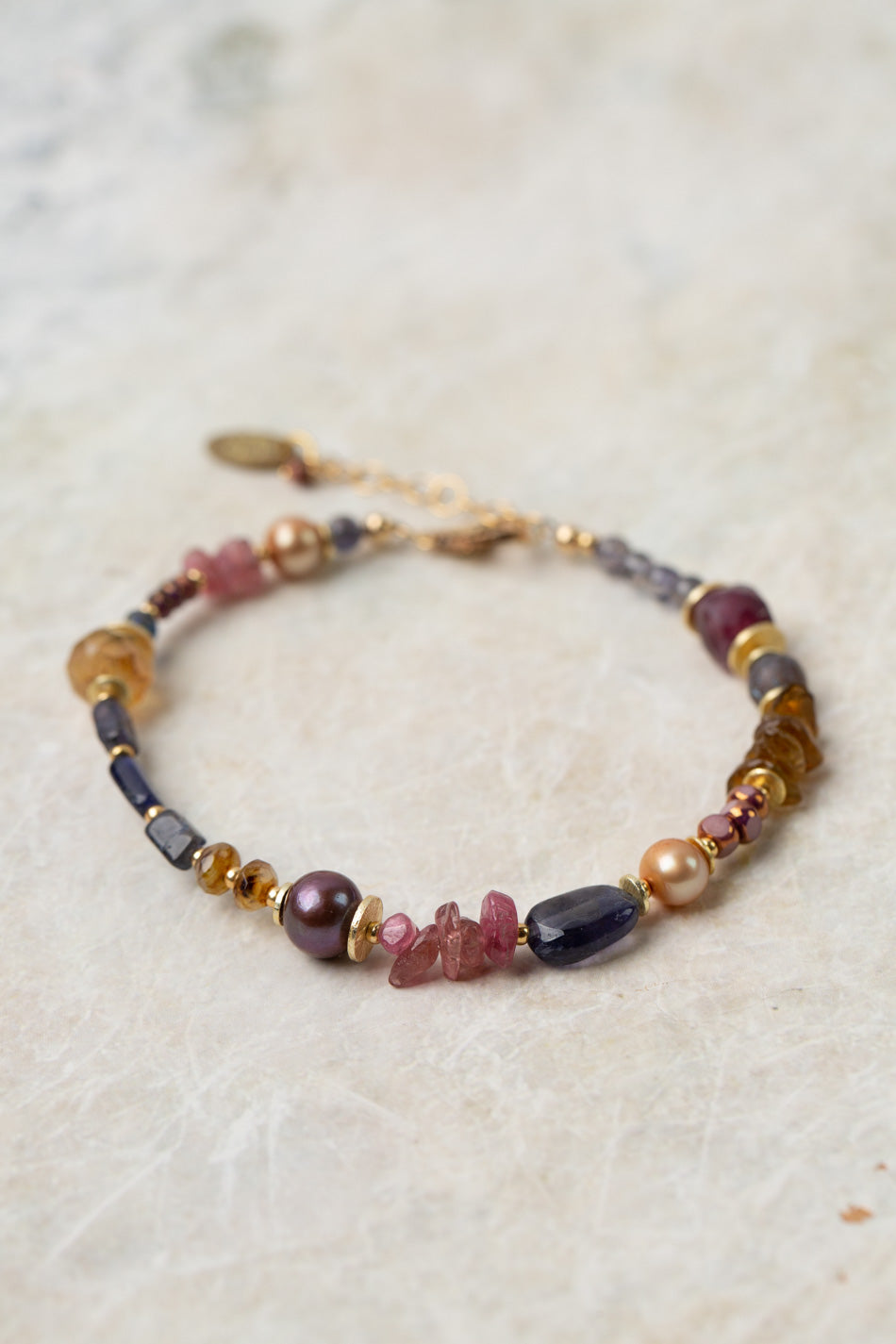 True Colors 7.5-8.5" Tourmaline, Freshwater Pearl, Iolite Simple Bracelet