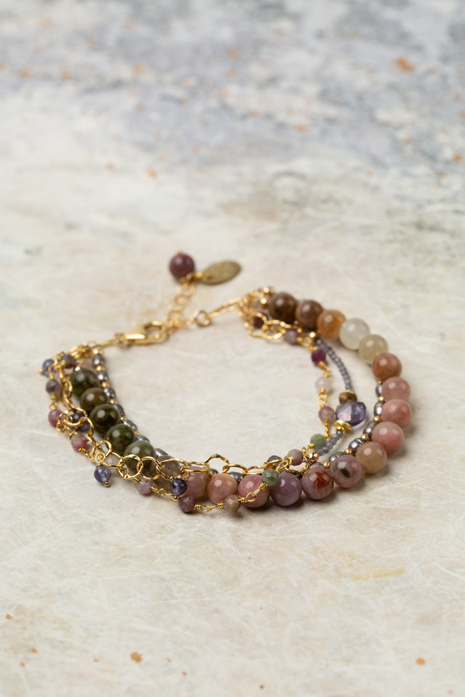 True Colors 7.5-8.5" Tourmaline, Pearl, Iolite Multistrand Bracelet