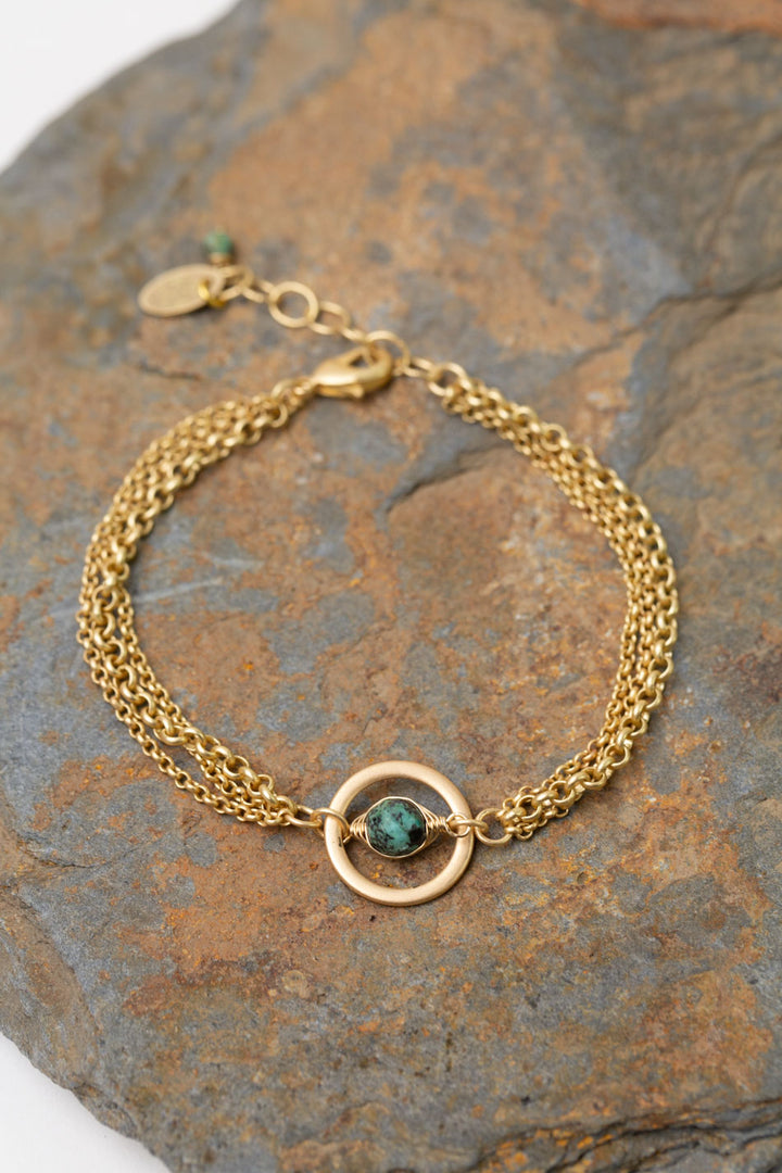 Tranquil Gardens 7.5-8.5" Matte Gold Turquoise Focal Bracelet