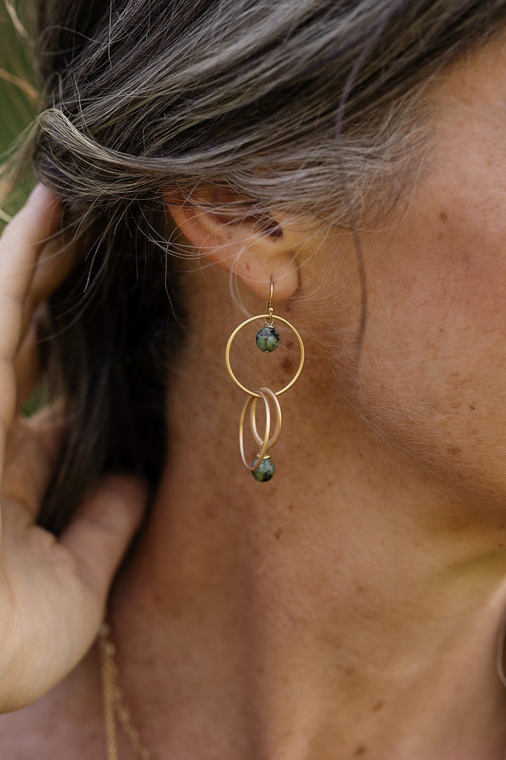 Tranquil Gardens African Turquoise Hoop Dangle Earrings