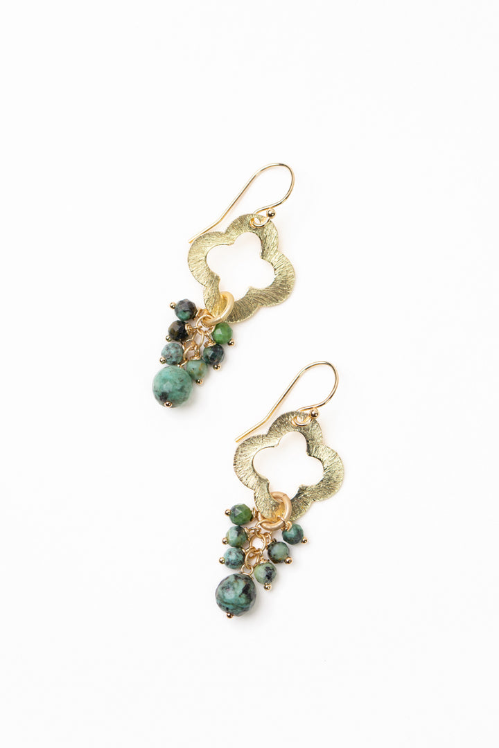 Tranquil Gardens African Turquoise Cluster Dangle Earrings