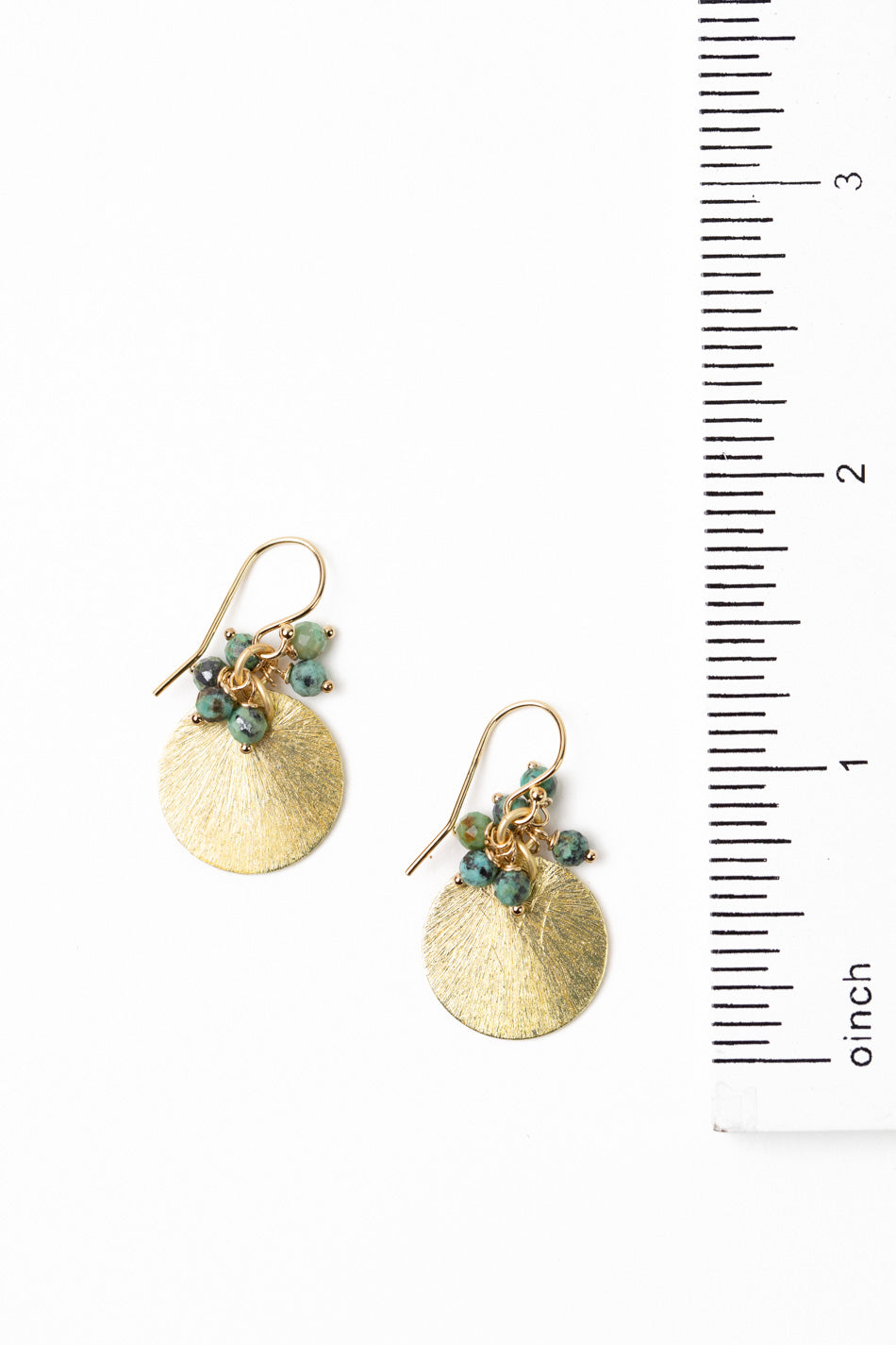 Tranquil Gardens African Turquoise, Brushed Gold Simple Earrings