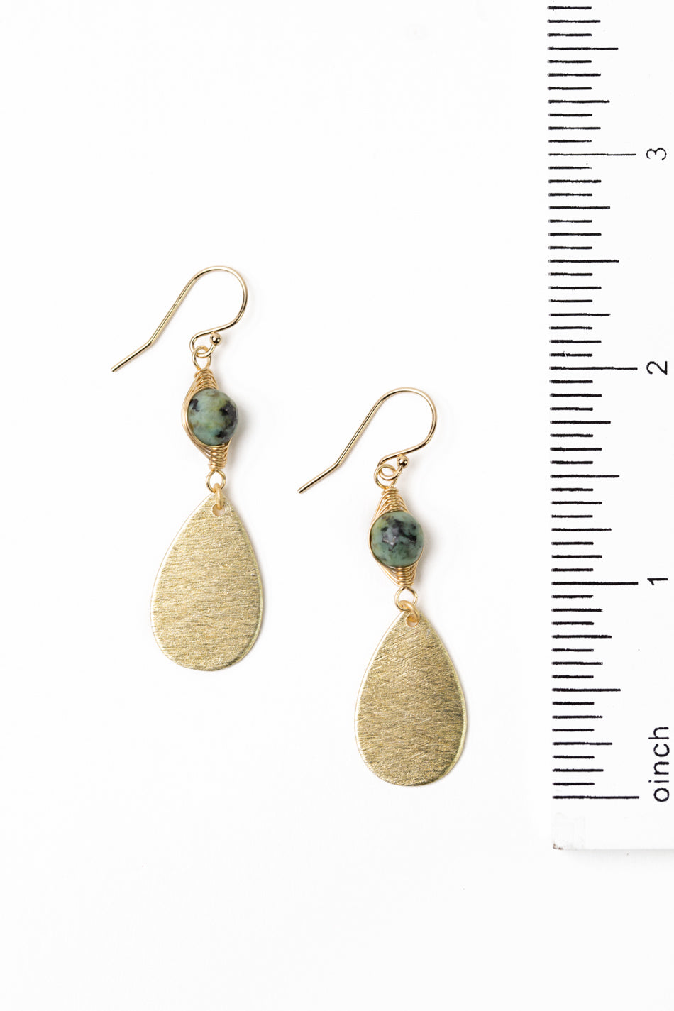 Tranquil Gardens African Turquoise With Gold Plated Brass Herringbone Earrings