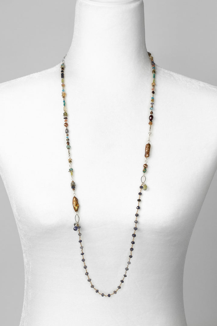 Thrive 36-38" Citrine Iolite, Blue Apatite, Peridot, Labradorite, Czech Glass, Sunstone, Moonstone, Chyrsocolla, Brown Freshwater Pearl Collage Necklace