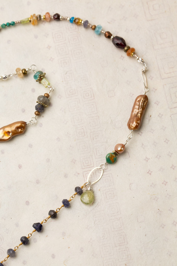 Thrive 36-38" Citrine Iolite, Blue Apatite, Peridot, Labradorite, Czech Glass, Sunstone, Moonstone, Chyrsocolla, Brown Freshwater Pearl Collage Necklace