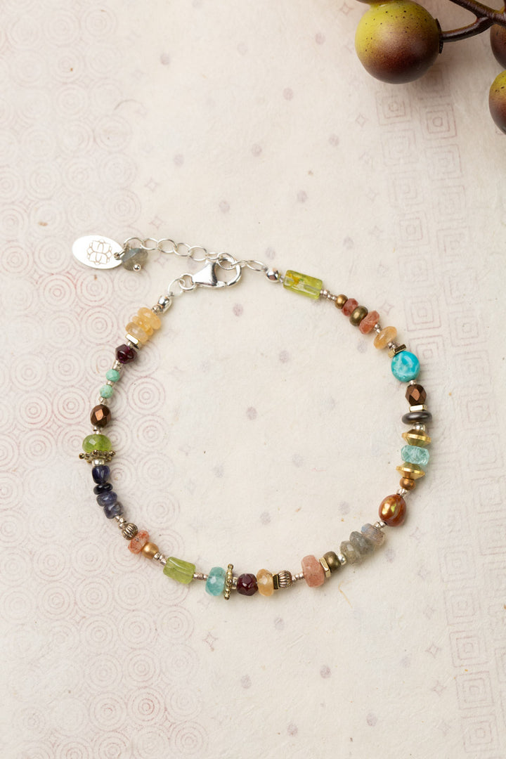 Thrive 7.25-8.25"Garnet, Blue Apatite, Freshwater Pearl, Turquoise, Iolite, Labradorite Collage Bracelet