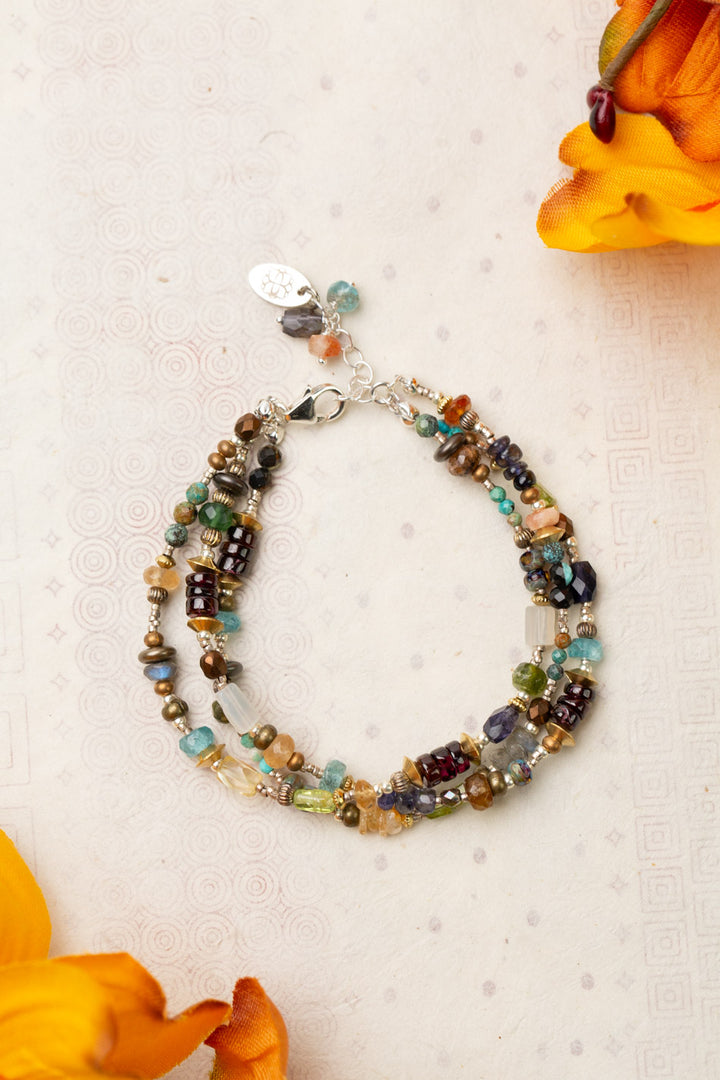 Thrive 7.5-8.5" Peridot, Citrine, Garnet, Blue Apatite, Freshwater Pearl, Turquoise, Iolite, Labradorite Multistrand Bracelet