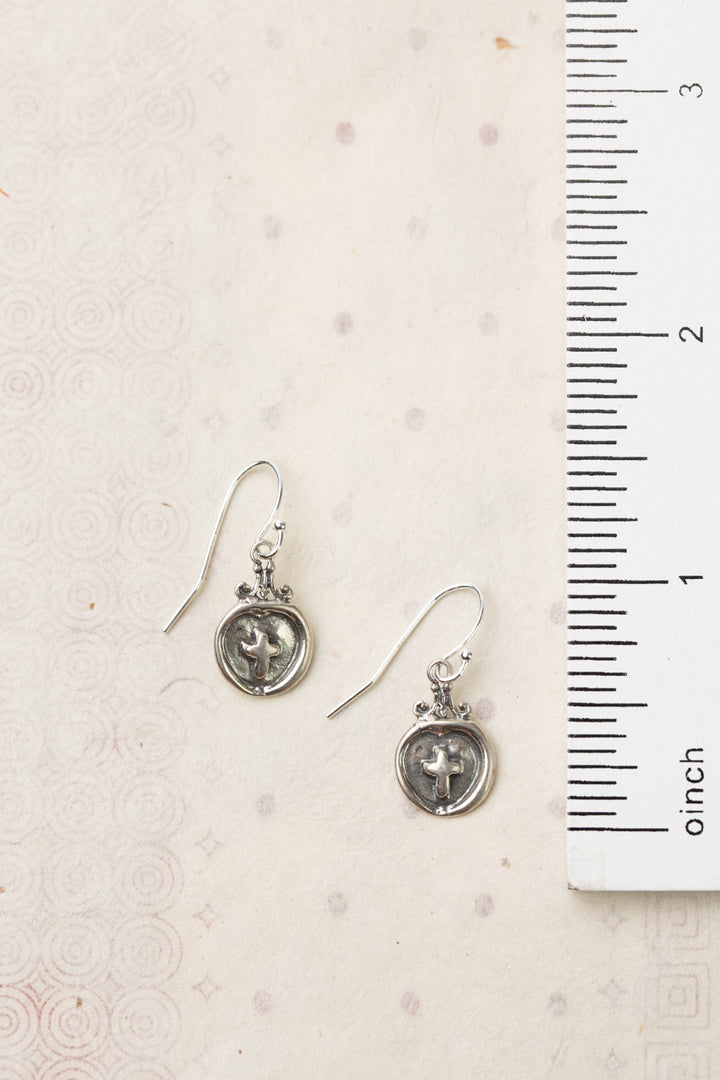 Thrive Silver Coin Drop With Cross Simple Earrings