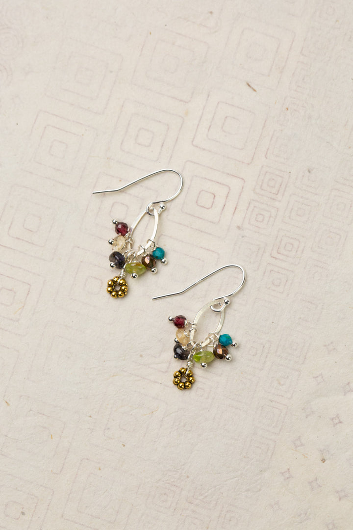 Thrive Garnet, Iolite, Peridot, Citrine, Chrysocolla, Czech Glass, And Gold Plated Brass Flower Cluster Earrings