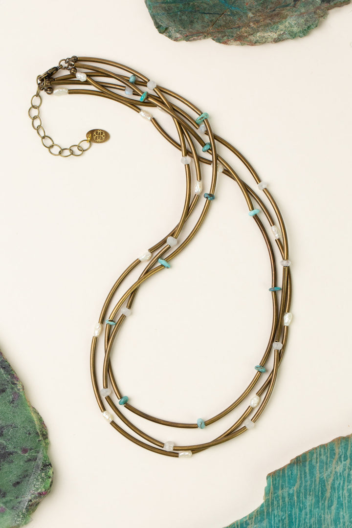 Transcend 18.5-20.5" Turquoise, Freshwater Pearl Multistrand Necklace
