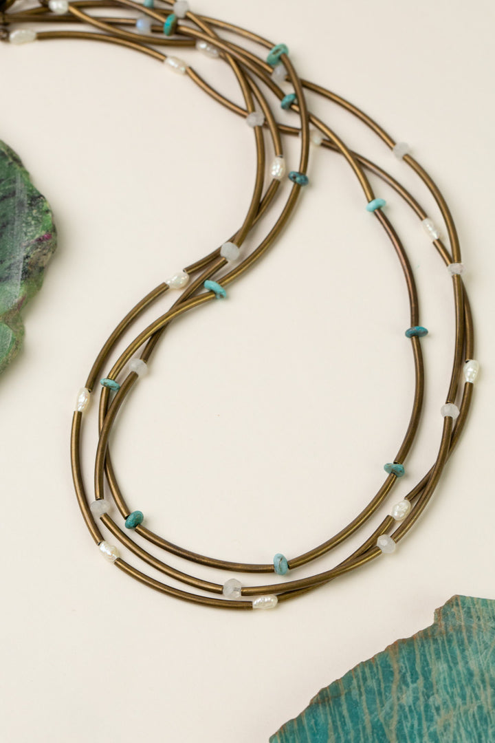 Transcend 18.5-20.5" Turquoise, Freshwater Pearl Multistrand Necklace