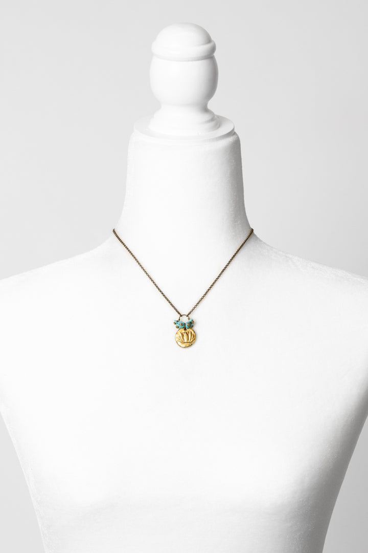 Transcend 16.5-18.5" Brass Lotus Pendant, Turquoise Chips Cluster Necklace