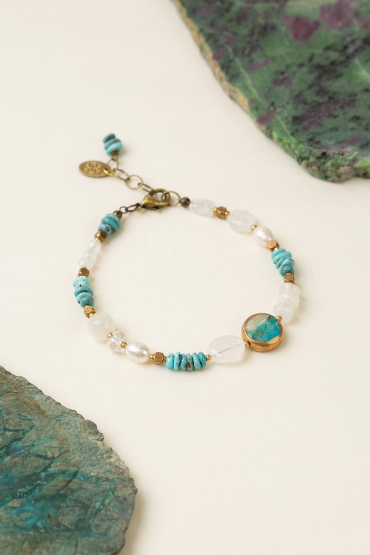 Transcend 7.5-8.5" Turquoise, Pearl, White Moonstone Simple Bracelet