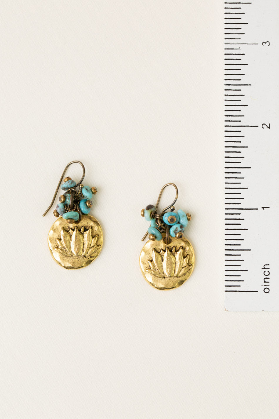 Transcend Brass Lotus, Turquoise Cluster Earrings