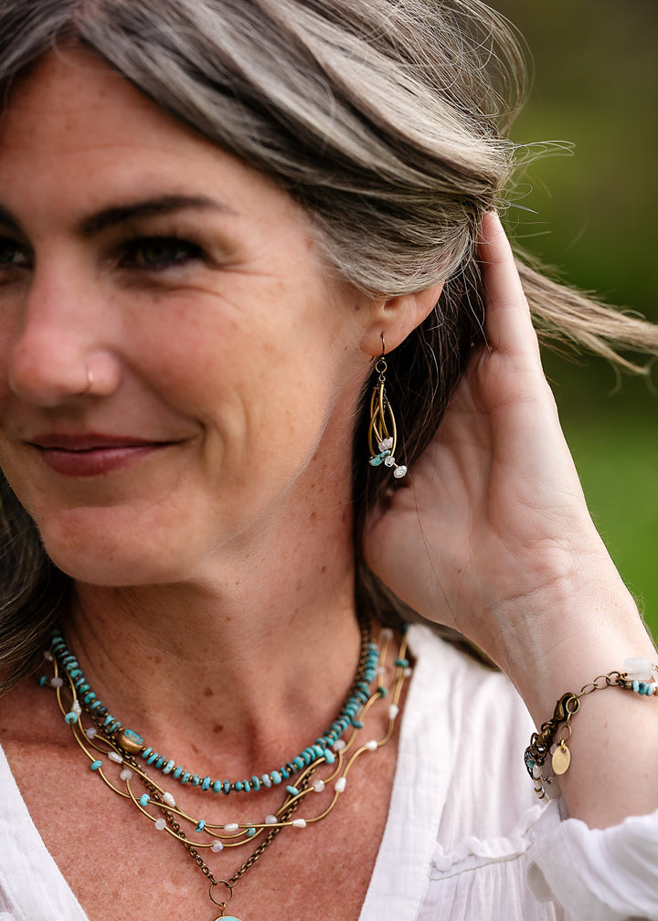 Transcend Turquoise, Pearl Dangle Earrings