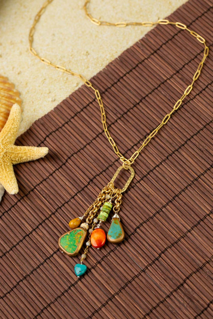 Tropical Dream 26-28" Turquoise With Spiny Oyster Tassel Necklace