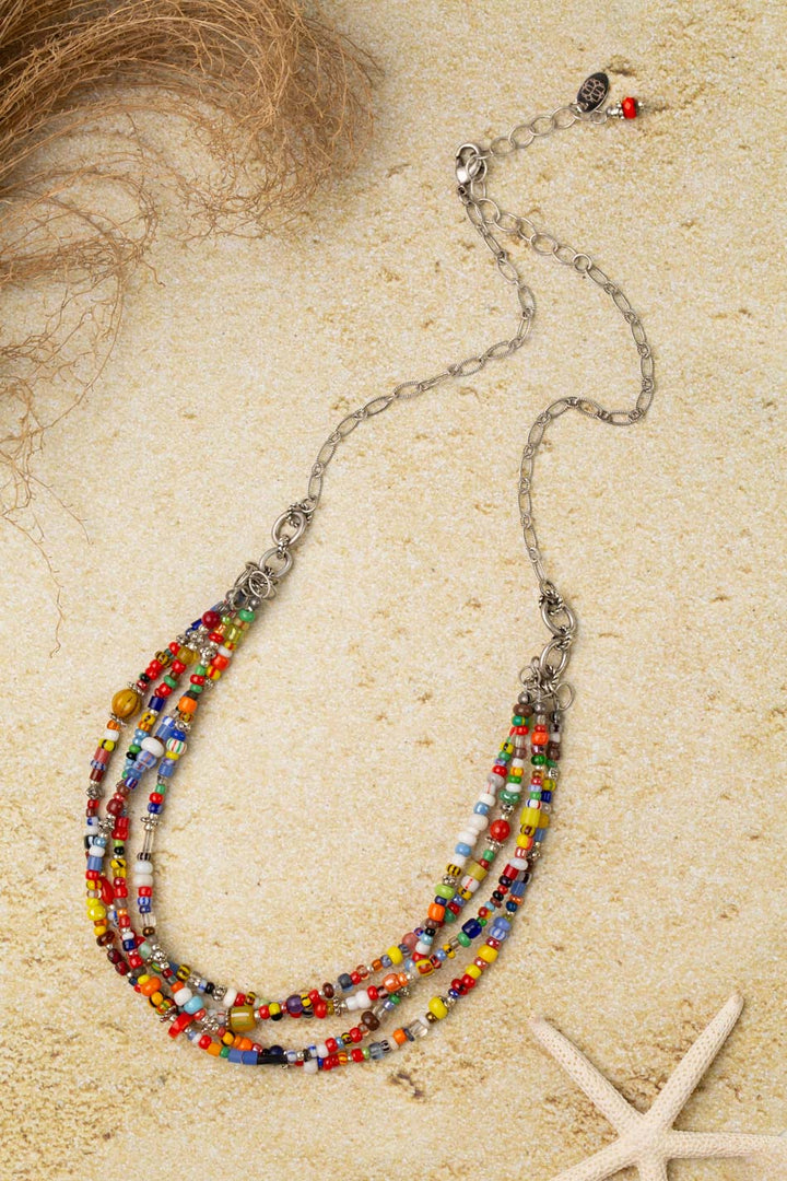 United 20-22" African Trade Beads, Portuguese Trade Beads, Czech Glass Multistrand Necklace