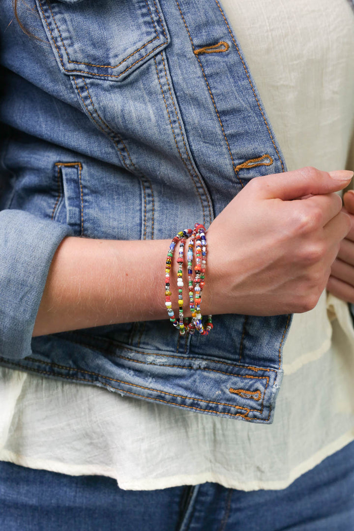 United 7.5-8.5" African Trade Beads, Czech Glass Multistrand Bracelet