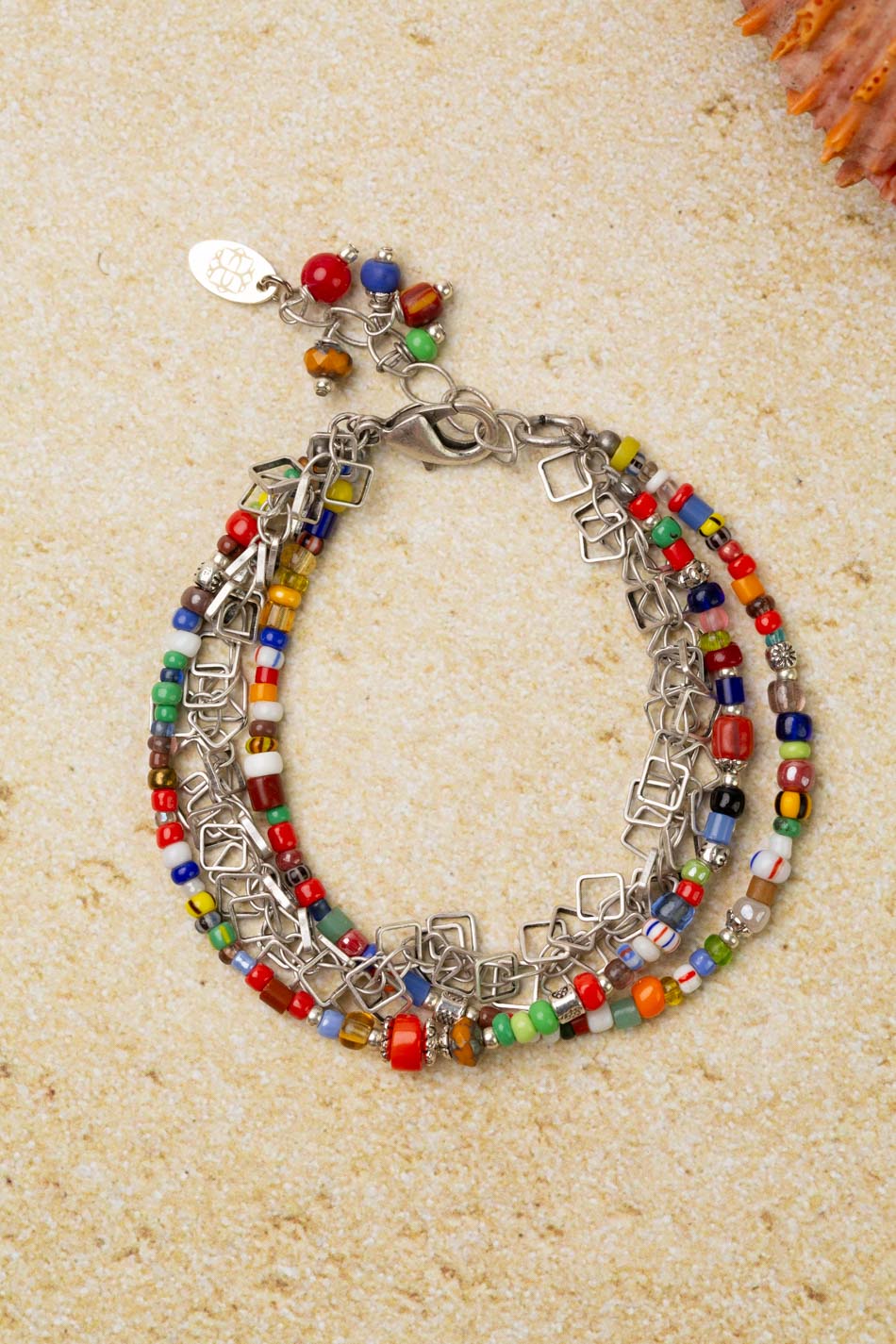 United 7.5-8.5" African Trade Beads, Portuguese Trade Beads With Czech Glass Multistrand Bracelet