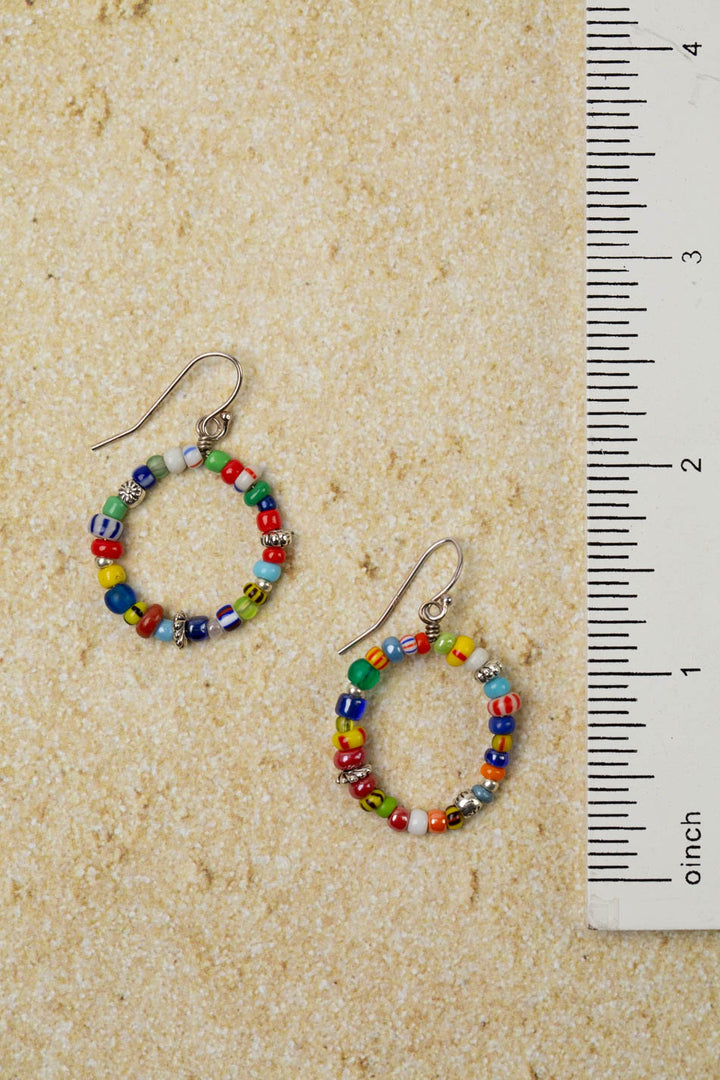 United Colorful African Trade Beads Hoop Earrings