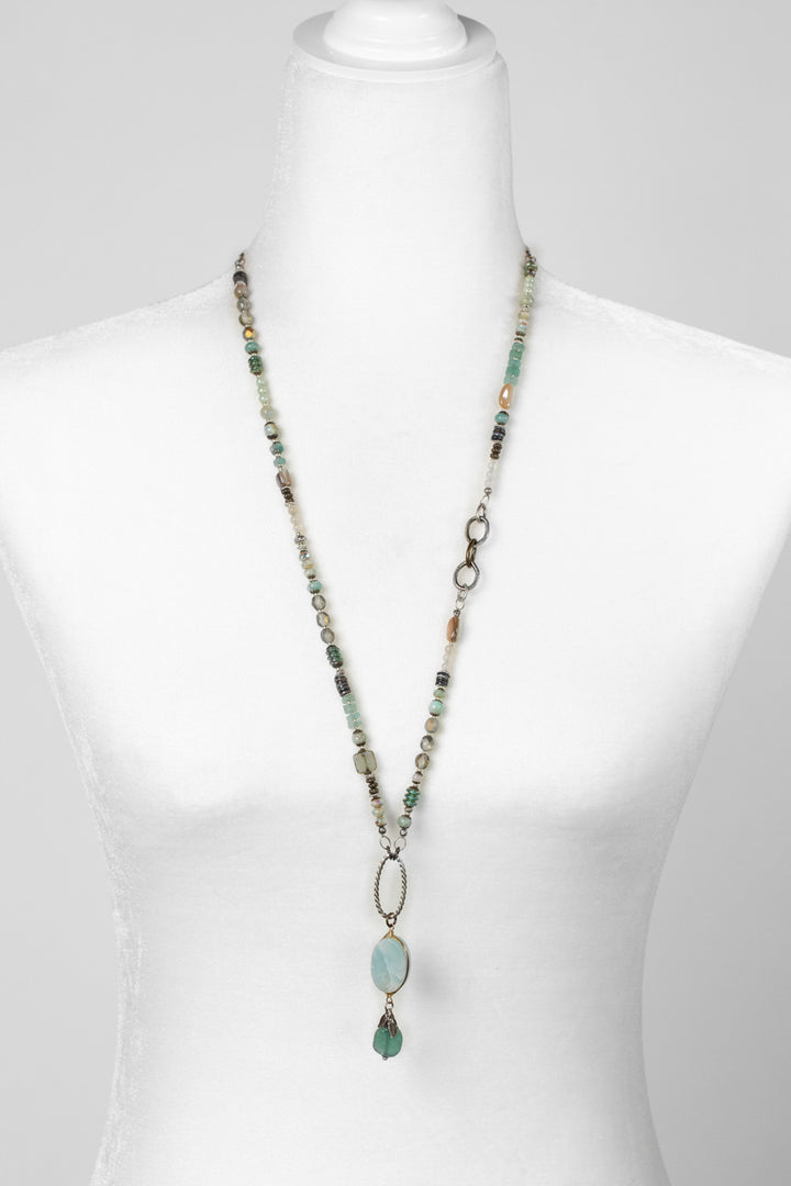 Venetian Dreams 31-33" Abalone Shell, Fluorite, Roman Glass Statement Necklace